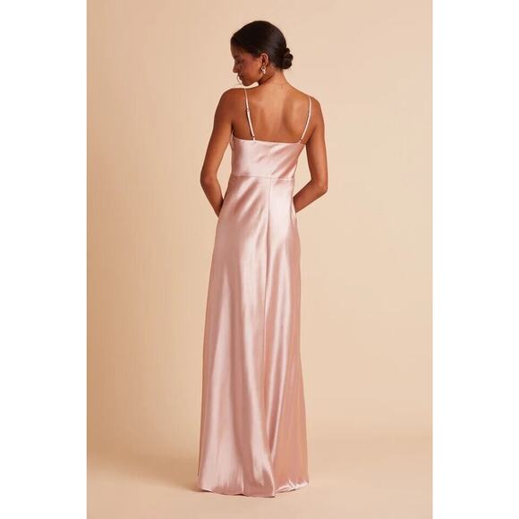 1559 NWOT Birdy Grey Lisa Long Shiny Satin Bridesmaid Dress Rose Gold Size Small - Picture 2 of 4
